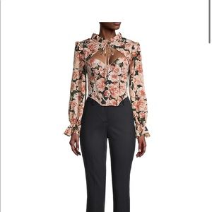 NWT Lavish Alice ruffle sleeve tie neck corset top